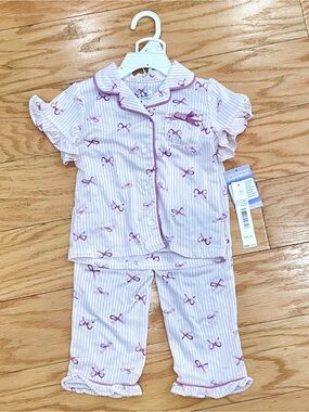 Toddler Girl Satin Pajama Set - Bows & Stripes